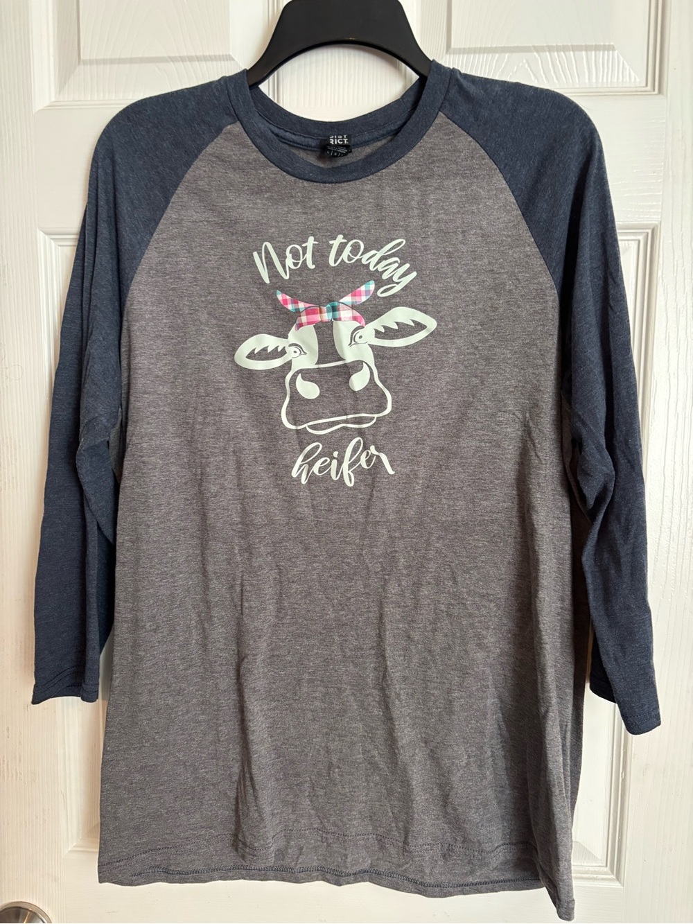 Kids 'Not Today Heifer' Raglan Tee - Grey & Navy